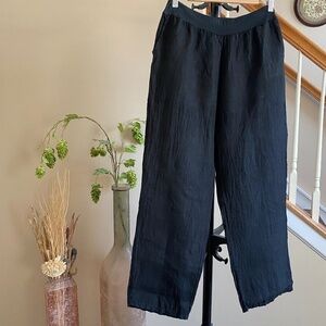 Tempo Paris Women's 100% Soft Linen High Waist Pants in Black Size Small